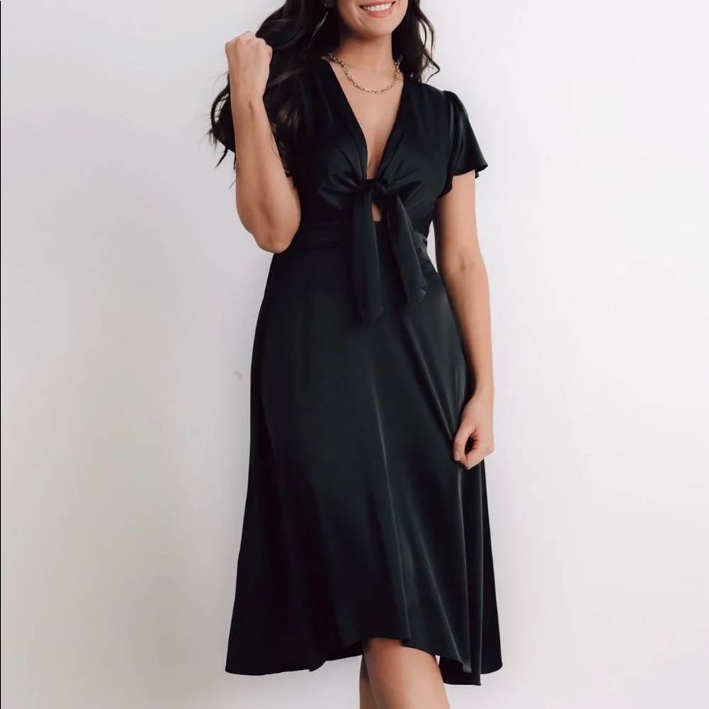 Poppy Satin Midi Dress - Black